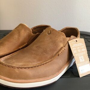 OluKai Men's Tan Leather Slip-On Loafers Kalia